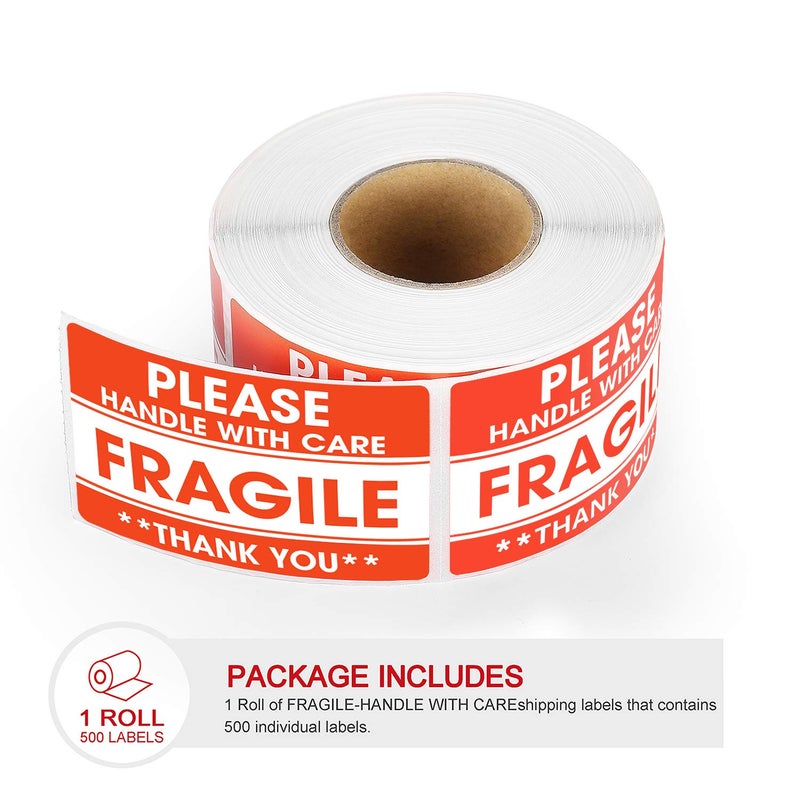 Methdic 2"x 3" Fragile Stickers 500 Labels Per Roll Strong Adhesive (Handle with Care,Do Not Drop,Thank You) Labels for Shipping and Moving - Image 3